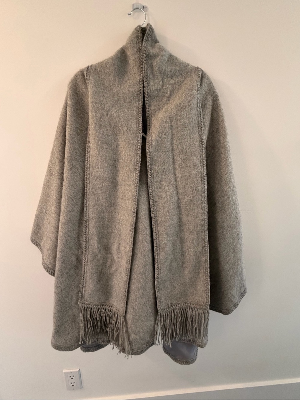 Women's Gray Fringe Wool Blend Cape Coat